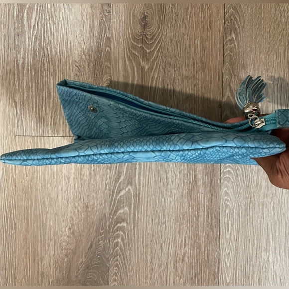 A Twelve NYC Blue Turquoise Faux Suede Clutch MADE Exclusively for Bloomingdales - Picture 3 of 11